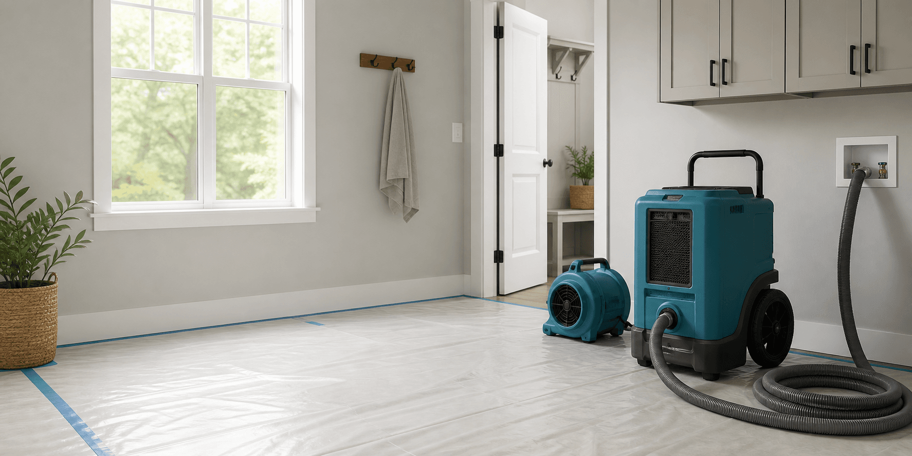 Illustration of professional drying equipment; not an AquaDry job-site photo